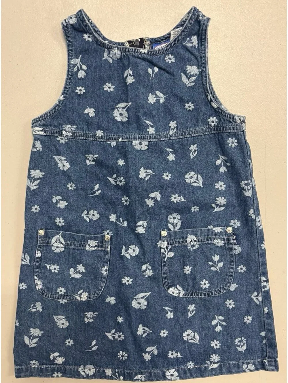 Old Navy Denim Floral Print Dress Toddler 6/7T Botanical 90s Vintage
